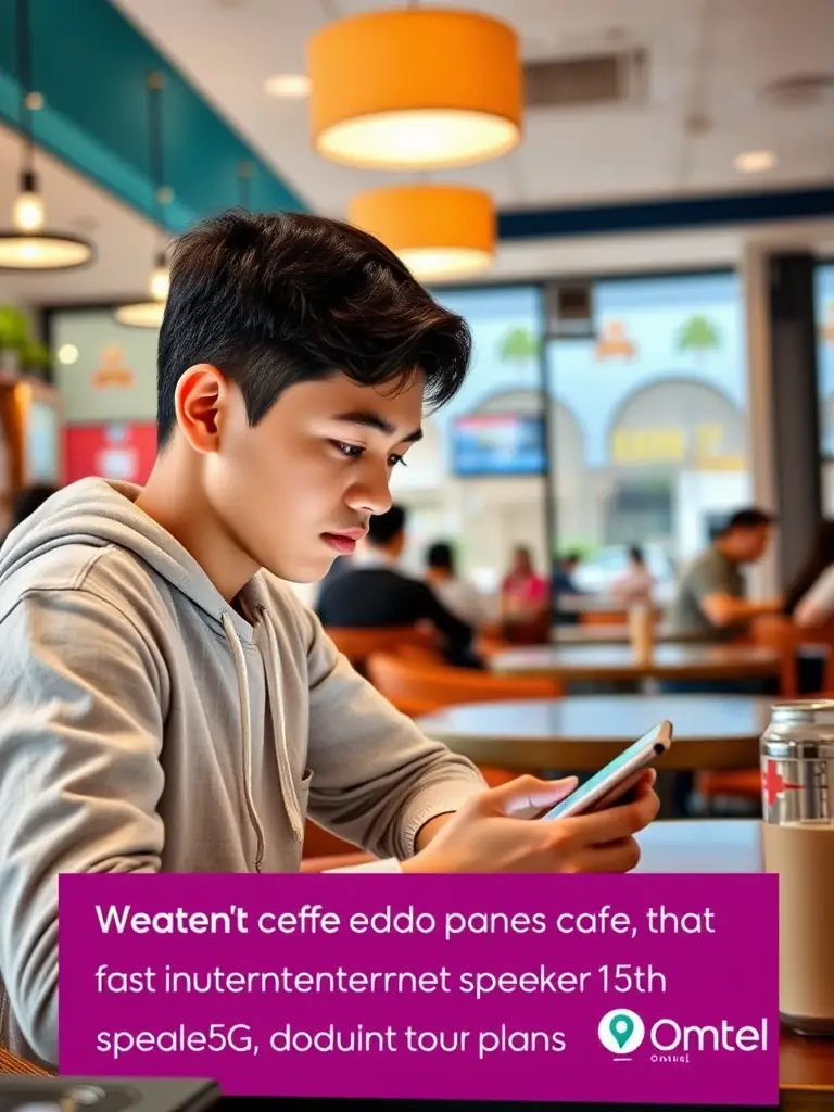 A person using their smartphone to browse social media, showcasing the fast internet speeds available with Omantel's 5G-enabled mobile plans.
