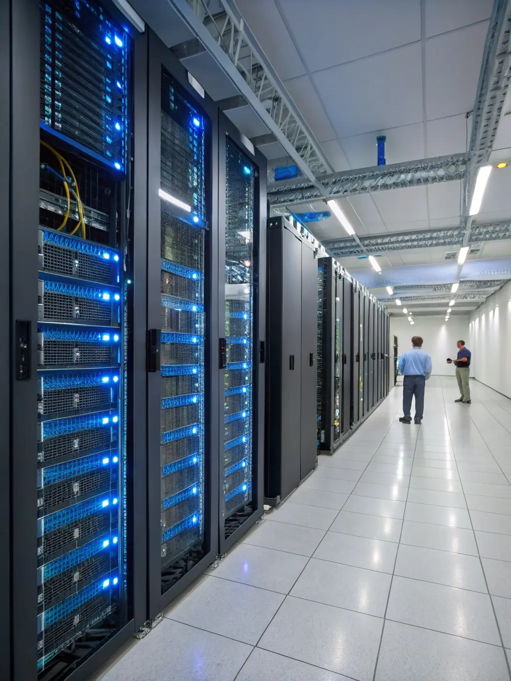 A secure data center with servers and networking equipment, representing Omantel's robust and reliable infrastructure for business data solutions.