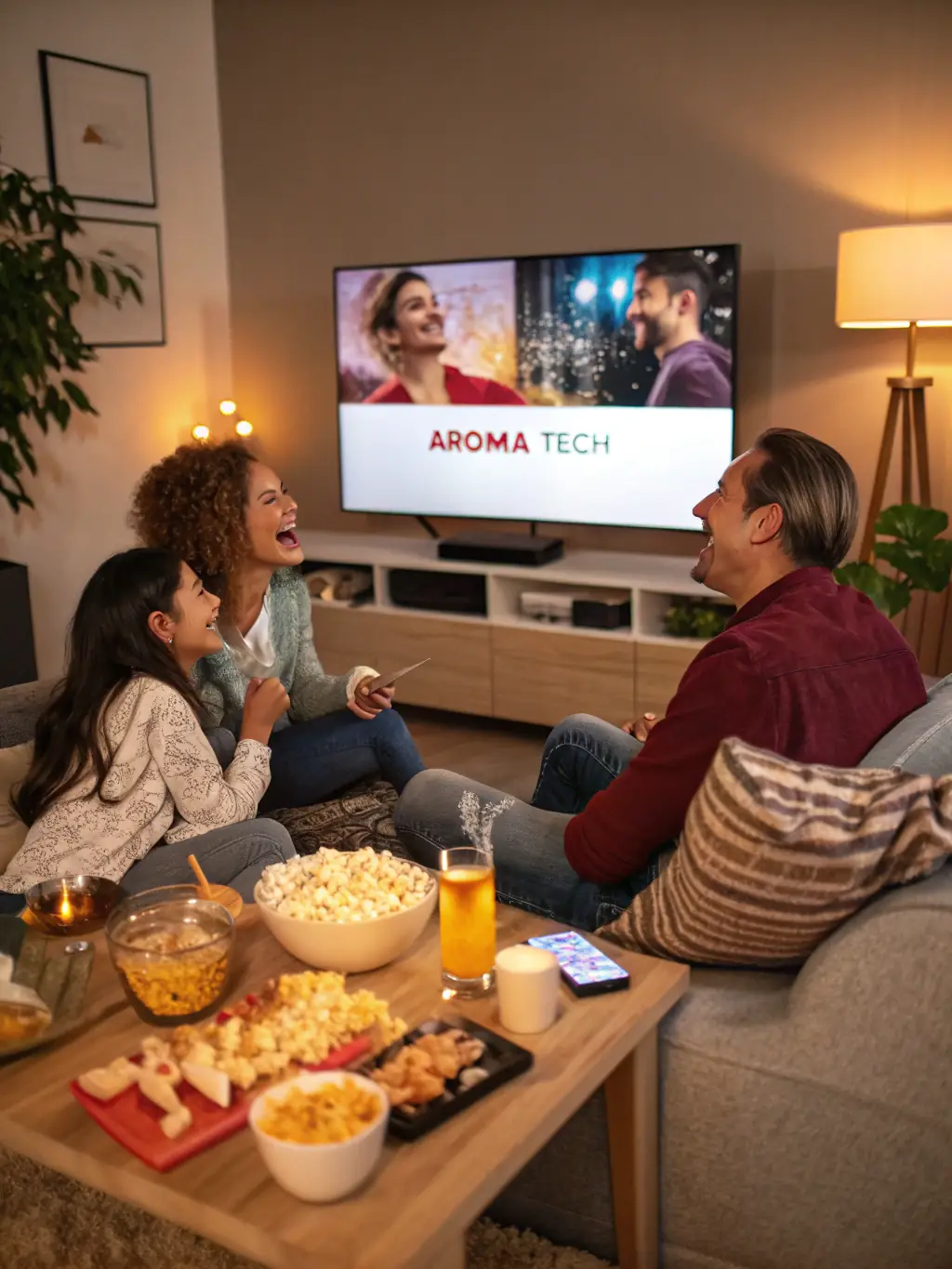 A family streaming a movie on their tablet, highlighting the high data allowances available with Omantel's mobile plans.